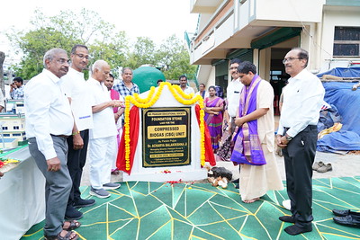 Acharya Dr Bala Krishna Ji welcoming & compressed Bio Gas plant Foundation 2026